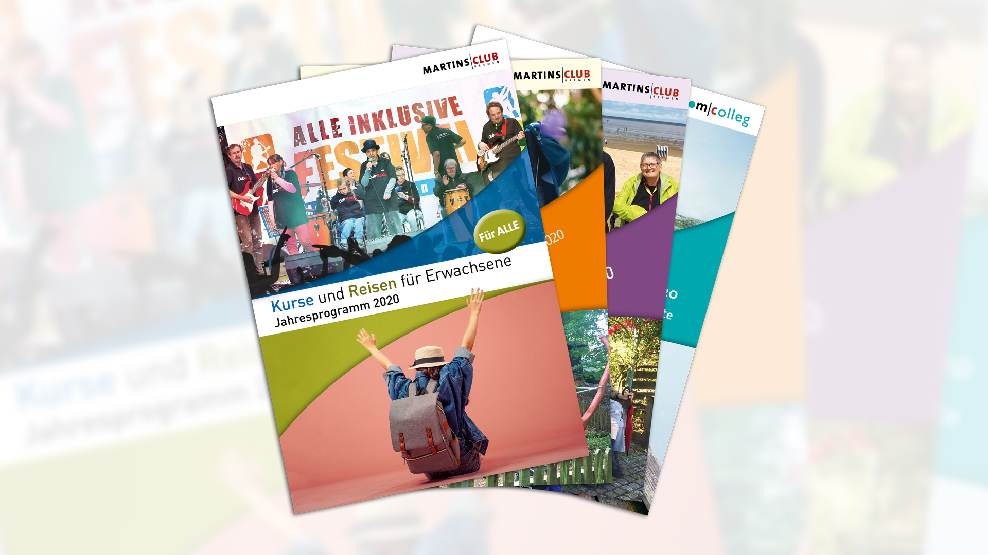 Vier Kurshefte des Teilhabe-Bereiches des Martinsclub Bremen. Zuoberst das von 2020.