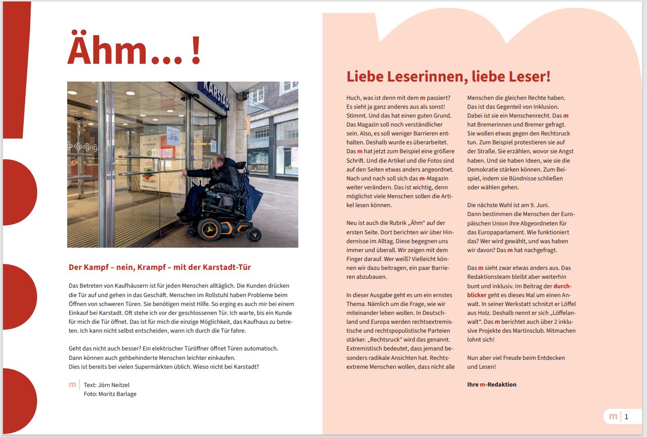 Screenshot der ersten beiden Seiten einer Ausgabe des m-Magazins.